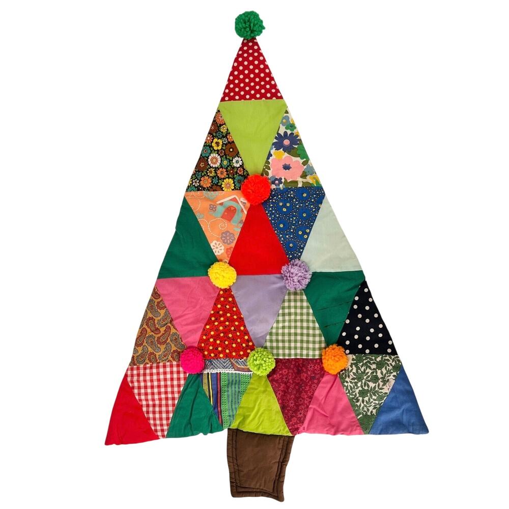 Vintage Quilted Christmas Tree Wall Hanging 70s 1970s Boho Bohemian Farmhouse